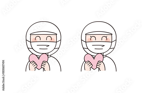 ハートを持った食品工場や給食職員イメージの男女2人