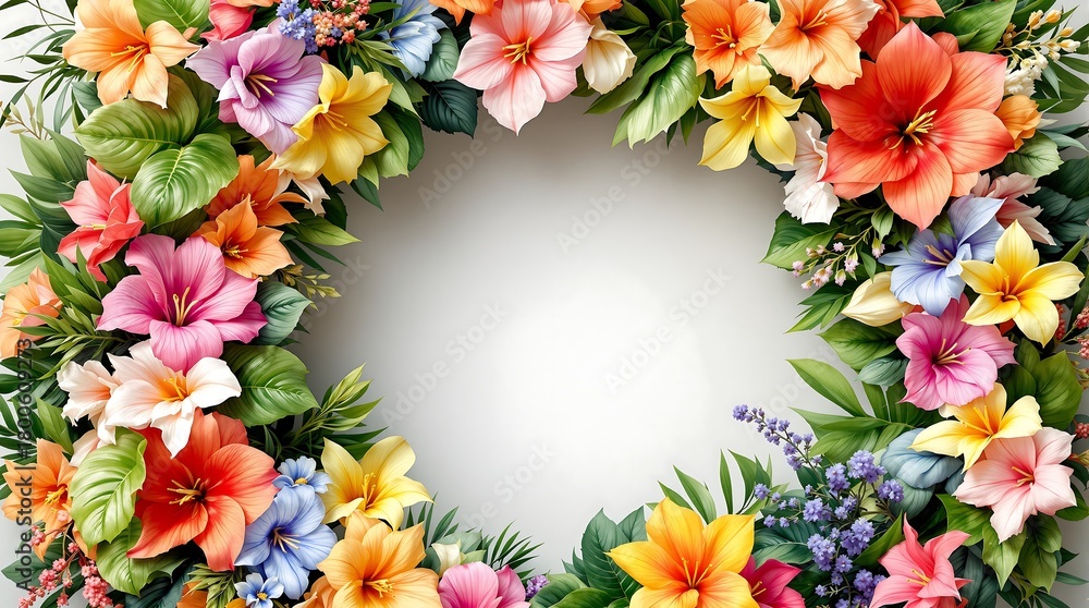 Fototapeta premium Floral Frame with Vibrant Hibiscus Flowers
