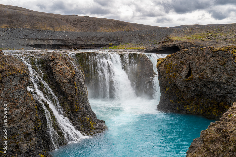 Fototapeta premium Iceland Travel: Sigoldufoss waterfall in the Highlands of Iceland in summer