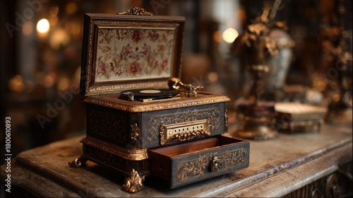 Antique music box on a table
