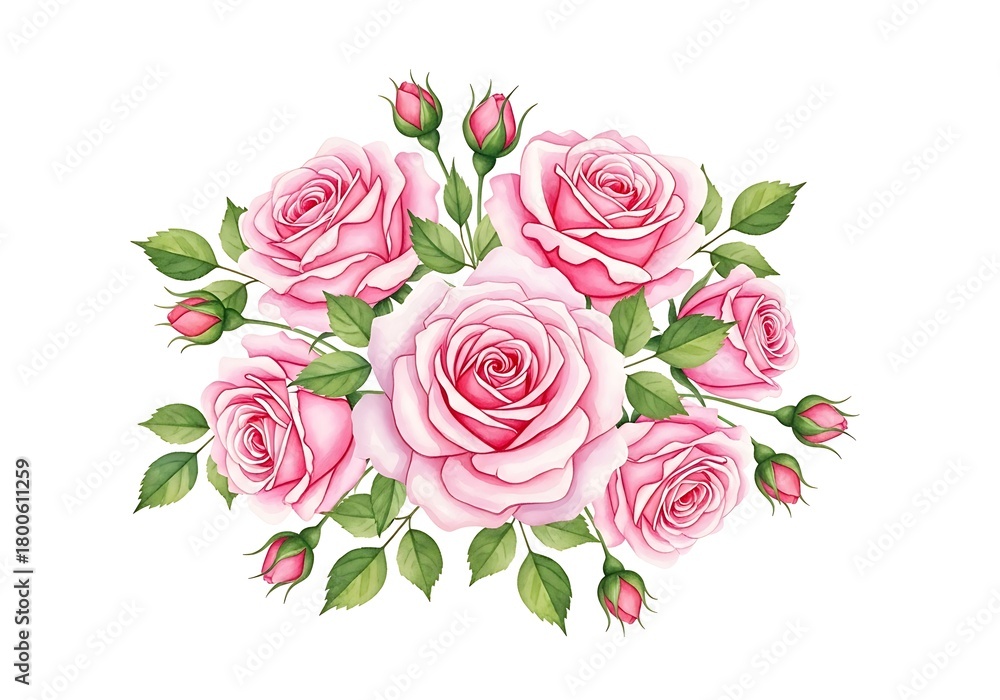 Fototapeta premium Watercolor Pink Roses Bouquet - Elegant Floral Arrangement for Special Occasions.