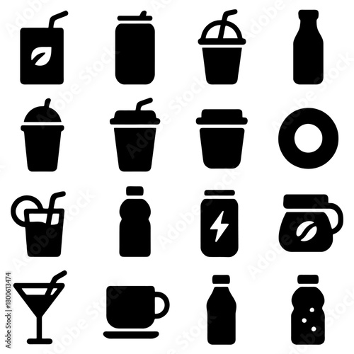 Assortment of Beverages and Refreshments: A collection of various drink containers, illustrating the diverse world of refreshment options, from elegant cocktail glasses to practical travel mugs. 