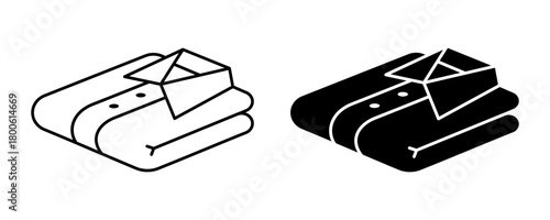 Folded shirt clothes icons set. Stack of folded shirts icons. Folded shirt clothes logo, label, badge, sign, symbol, emblem, stamp, black, flat, line, vector isolated illustration on white background.