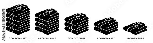Folded shirt clothes icons set. Stack of folded shirts icons. Folded shirt clothes logo, label, badge, sign, symbol, emblem, stamp, black, flat, line, vector isolated illustration on white background.