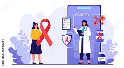 Doctor Explaining Diagnosis to Patient with Red Ribbon