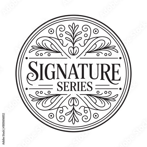 Elegant circular emblem featuring signature series text