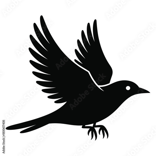 Silhouette of a bird in flight with wings spread Keywords: bird, silhouette, flying, flight