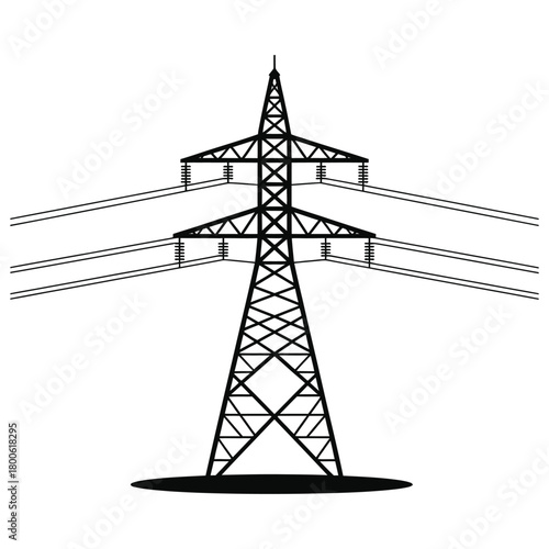 Black silhouette of a high-voltage electricity pylon Keywords: electricity, pylon, power line