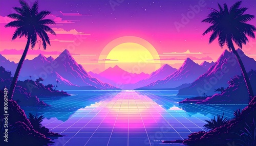 aesthetic featuring retro pixel art elements and gradient holographic surfa 