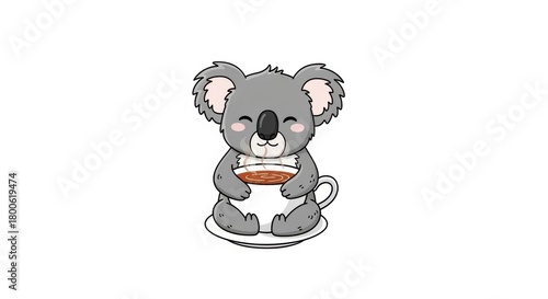 Cute Cartoon Koala Enjoying a Hot Beverage in a Cozy Cup Illustration Design