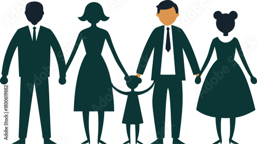 Family of five holding hands in silhouette parents children