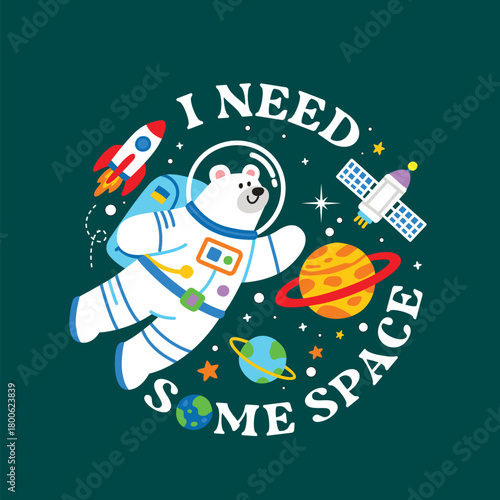 Cute Astronaut Bear Space Illustration Vector 