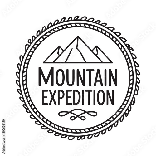 Mountain expedition vintage style emblem with peaks