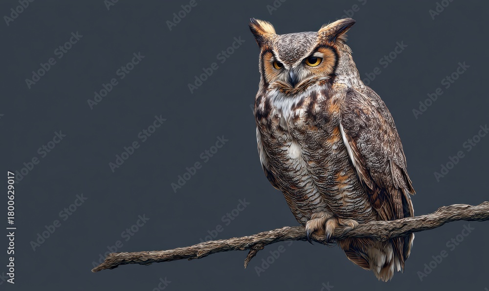 Obraz premium A large owl is perched on a branch