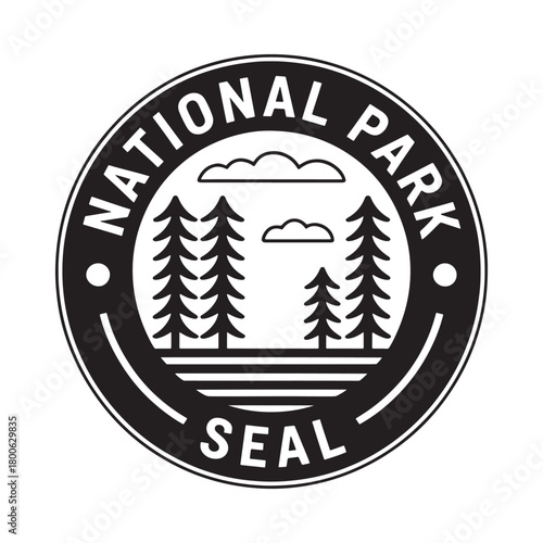 National park service seal emblem with trees and mountains