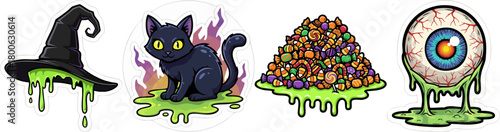 Halloween Symbols Collection With Dripping Slime Effects