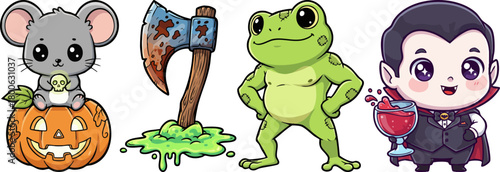 Cute Halloween Characters and Props Collection