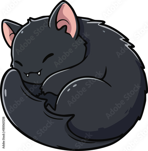 Cute black cat sleeping curled up ball relaxed peaceful