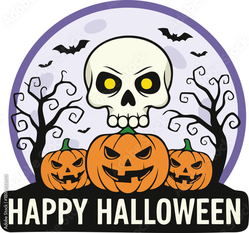 Scary skull and pumpkins Halloween decoration celebration