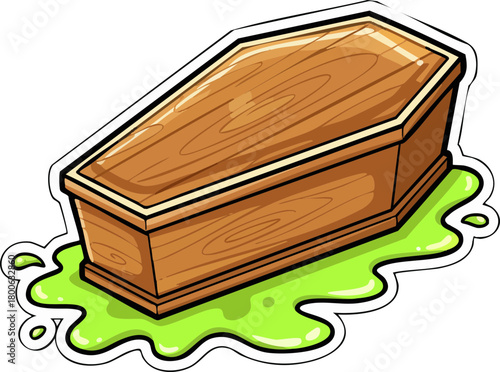 Cartoon Coffin with Green Slime