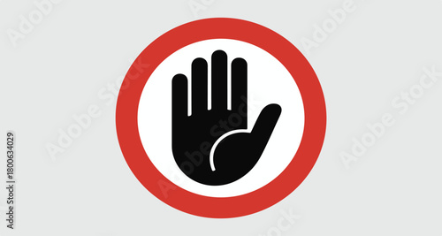 Red Circle with Black Hand Symbol Indicating Stop or Warning alert attention