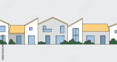 Row of Modern Houses with Yellow and White Roofs untitled illustration