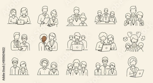 Collection of diverse team members working together on various projects