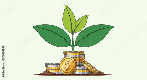 Plant growing from a stack of coins, representing financial growth concept