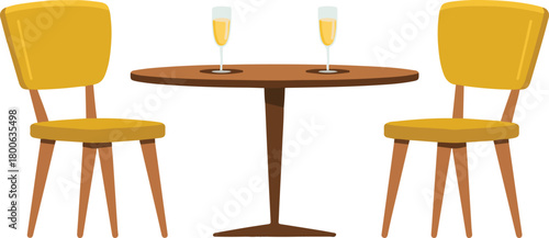 Two yellow chairs and a round table with two champagne flutes isolated on white vector