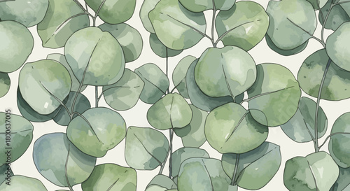 Watercolor eucalyptus leaves pattern on, a botanical delight