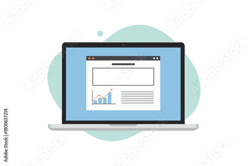 Flat design laptop with interface display and rising graph on screen