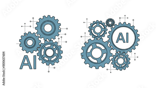 Technology concept with ai lettering and gear mechanism in futuristic style