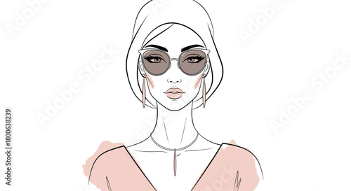 Fashionable woman in sunglasses, hand drawn style