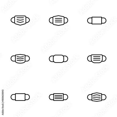 Mask icon vector isolated on white background. Man face with mask icon. Safety breathing masks. Industrial safety N95 mask. Medical mask vector icon.