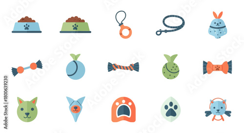 Collection of flat design pet accessories