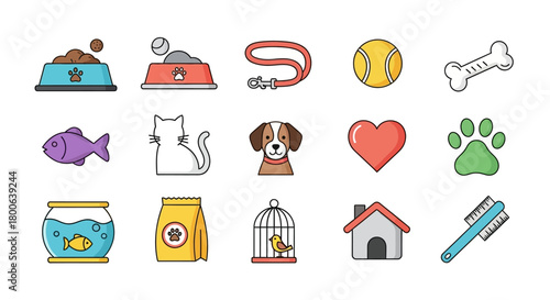 Collection of cute pet icons for graphic design