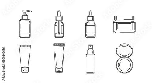 Cosmetic product outline icons for beauty industry