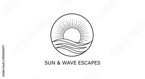Minimalist logo of sun and waves for travel company