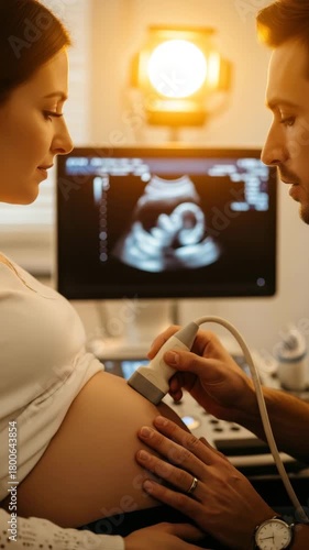 Couple enjoys special moment together while viewing ultrasound image of their unborn baby