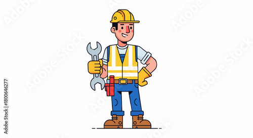 Cartoon construction worker animation flat vector illustration.