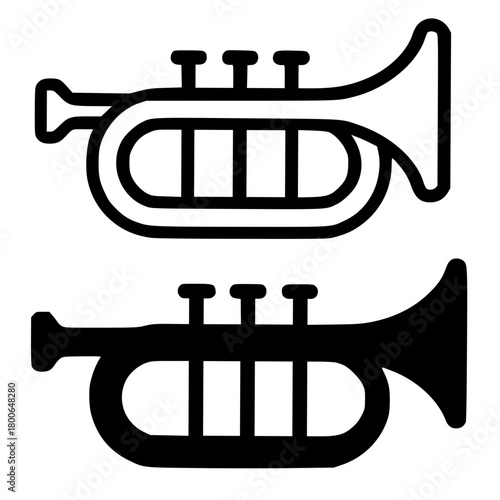 Minimalist icon, trumpet vector, black and white, outline and silhouette