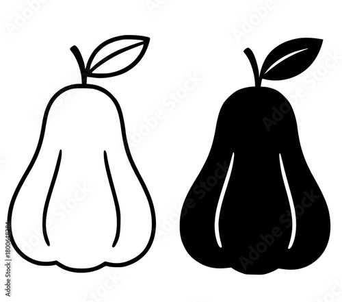 Minimalist icon, water apple vector, black and white, outline and silhouette