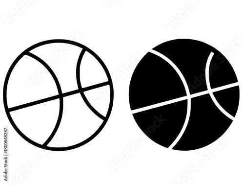 Minimalist icon, basketball vector, black and white, outline and silhouette