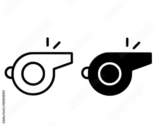 Minimalist icon, whistle vector, black and white, outline and silhouette