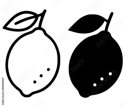 Minimalist icon, lemon vector, black and white, outline and silhouette
