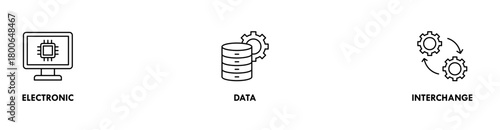 EDI banner web icon vector illustration concept for electronic data interchange of business documents standard format with a cloud server, exchange, database, file, chart, automation, and process icon