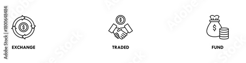 ETF banner web icon vector illustration concept Exchange Traded Funds Stock Market Investment with icon of money, cash flow, trading, transaction, bank, accounting, and growth