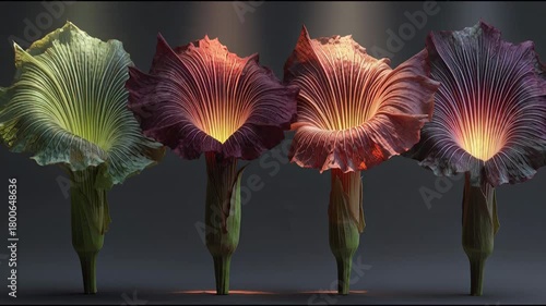 Colorful Bioluminescent Flowers Unfurling in a Beautiful Time Lapse Sequence.