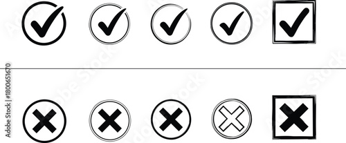 Check Marks and Cross Marks Selection and Rejection Symbols in Various Styles