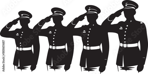 Honor troops saluting in silhouette for remembrance